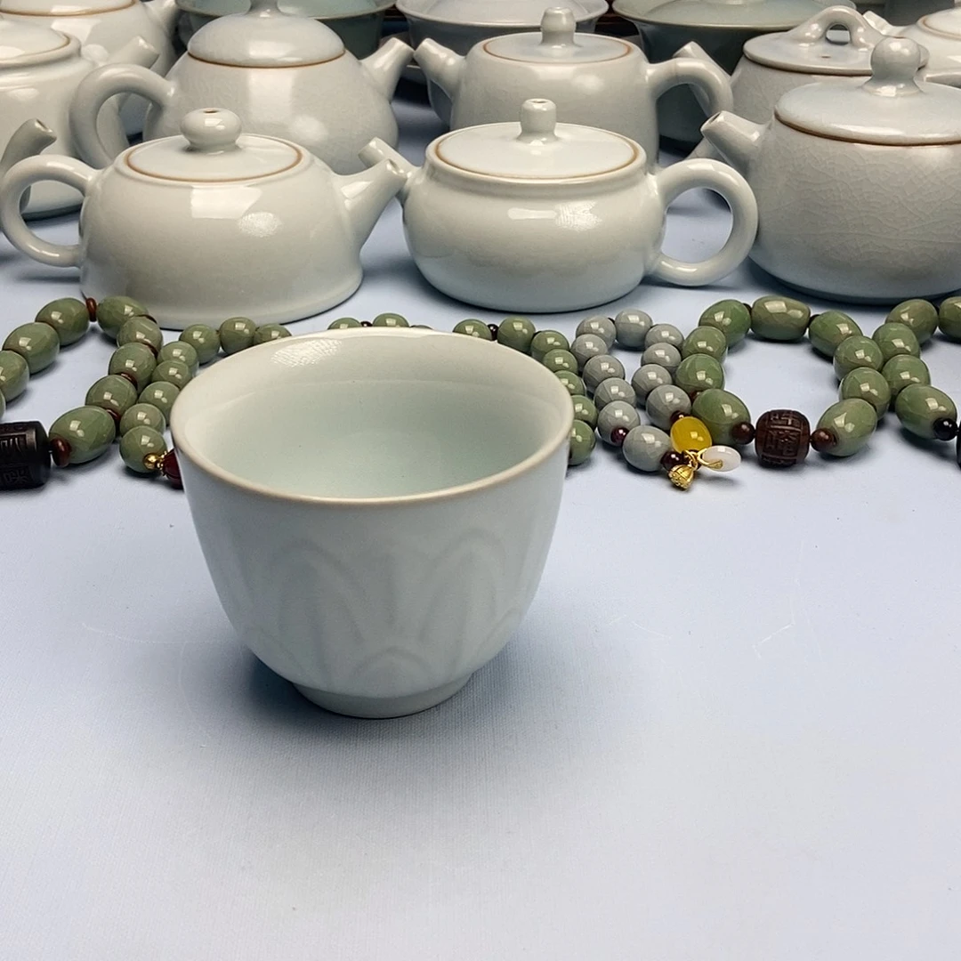 杯月白莲花高足杯原矿原釉原产地
