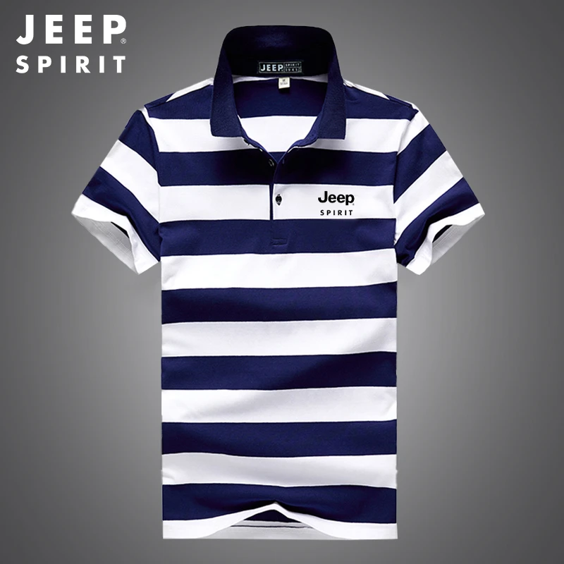 jeep吉普男士条纹polo衫夏季薄款商务休闲体恤时尚百搭潮流半袖衫