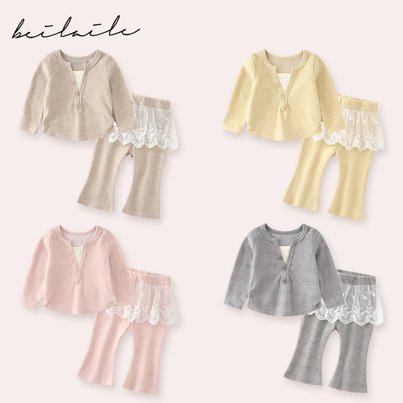 【糯米绒花边假两件套装 小乐妈咪】女童长袖假两件套装儿童宝宝H1