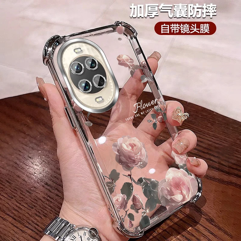 适用华为nova15手机壳四角防摔玫瑰花15pro透明女款ultra带镜头膜