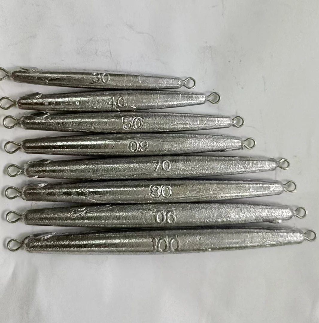 双环锚鱼铅坠长条型铅垂钓圆柱形远投配件带环铅砣笔型防挂底海钓