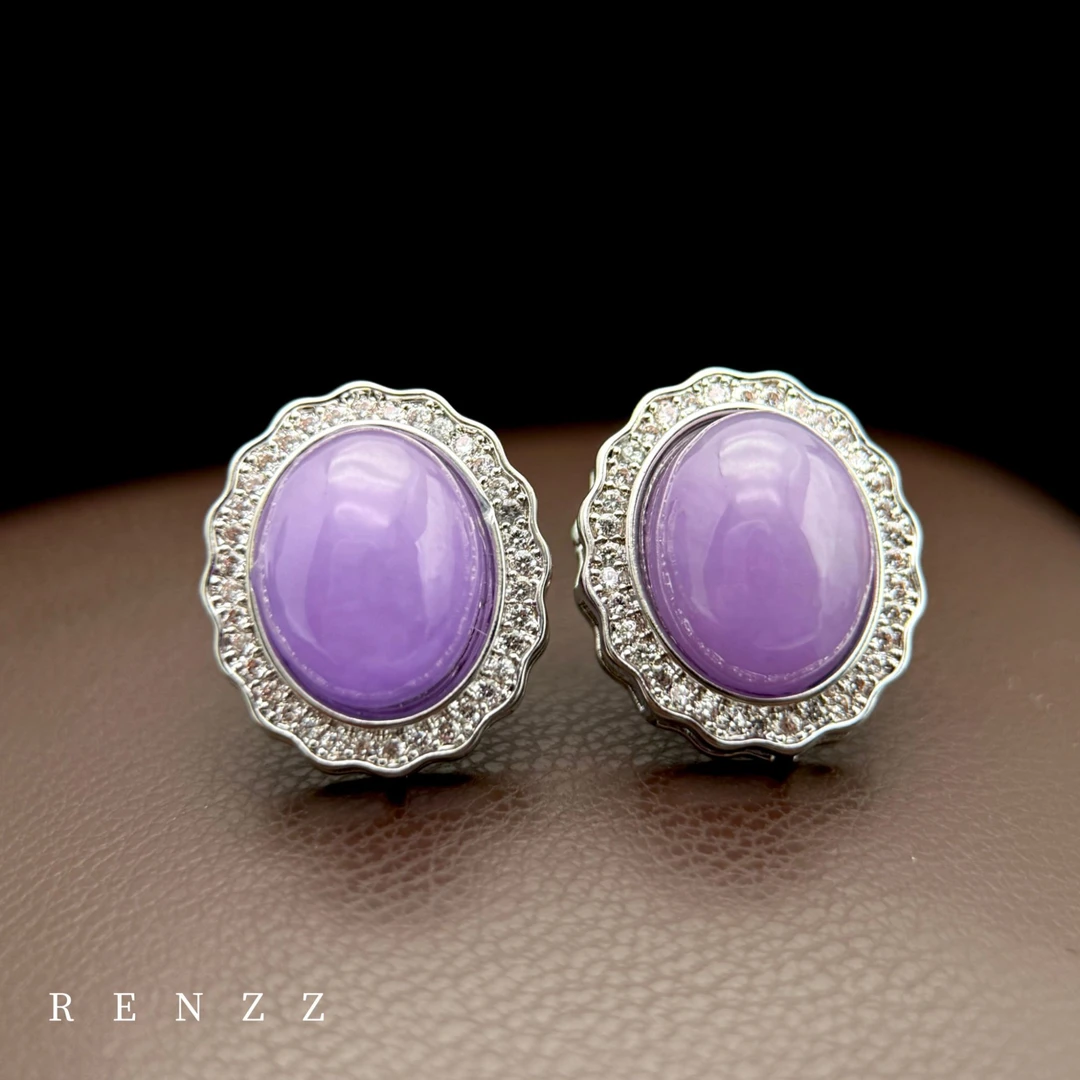 铜合金合成锆石耳饰 0761设计师款复古紫色勋章耳钉