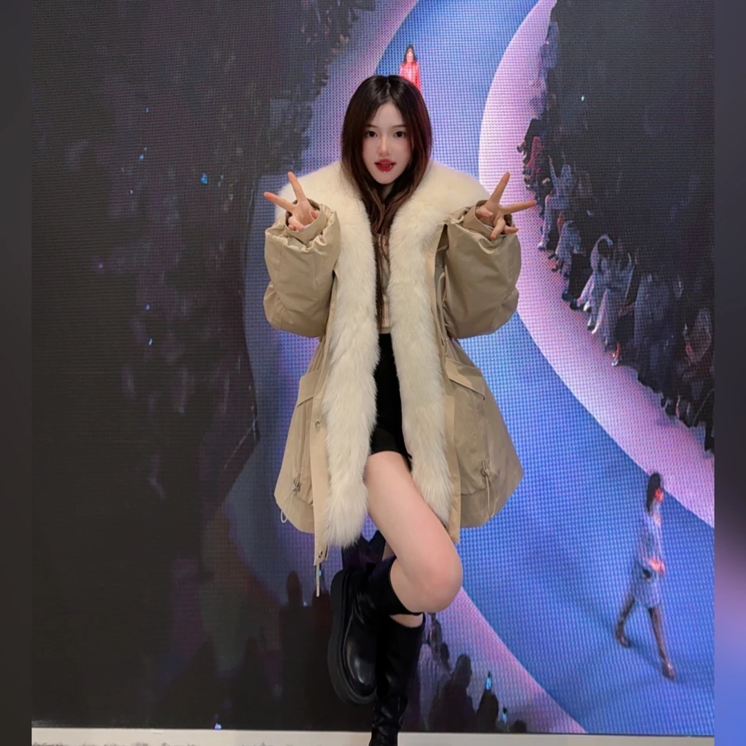 【白月梵星】狐狸毛领2024冬季新款女装派克服大毛领