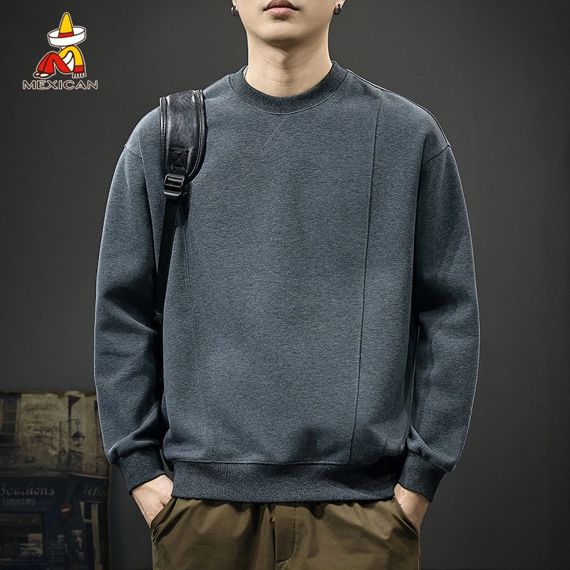 Mexican/稻草人春季兔兔绒长袖卫衣男款美式重磅宽松拼接百搭上衣