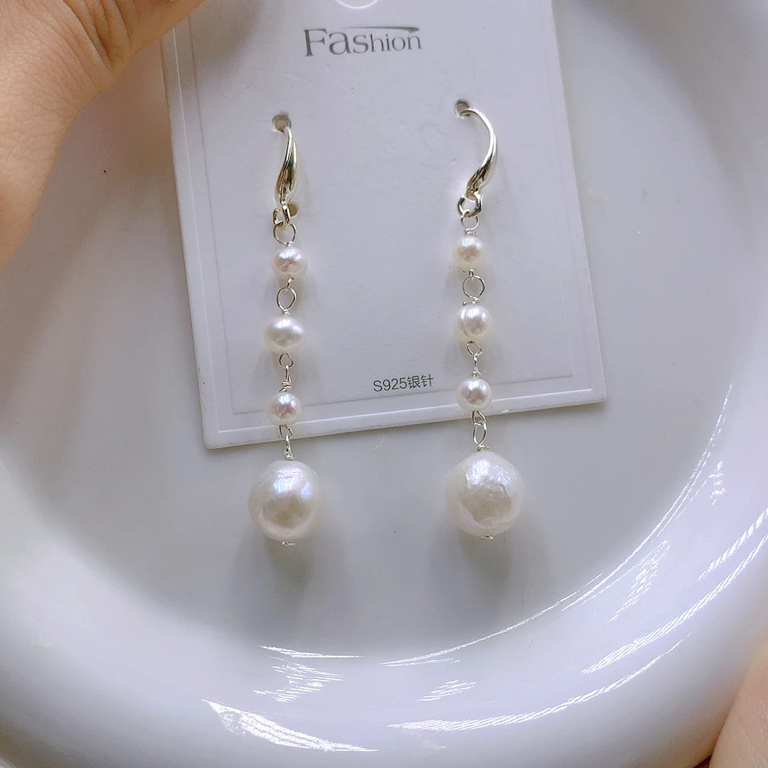 银S925镶嵌耳饰淡水珍珠
