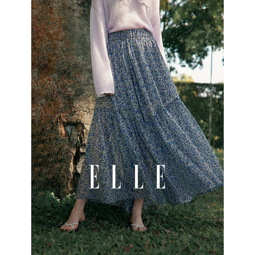 ELLE优雅碎花半身裙女2025春季新款设计感A字裙ER50950
