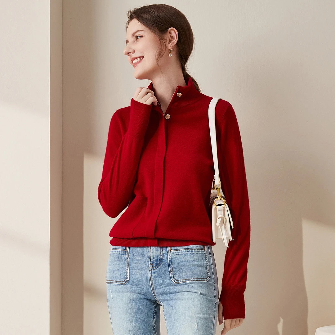 zhaojun/兆君秋冬纯色拉链女士高领气质打底针织羊绒衫ZSQ3260