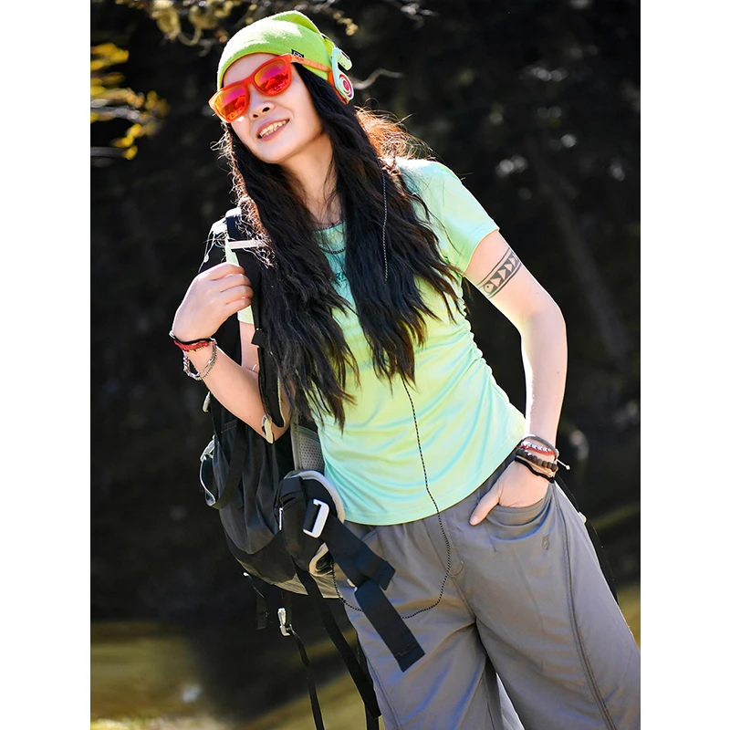 北京森林户外【夏花】原创多巴胺跑步修身徒步透气短袖速干T恤女