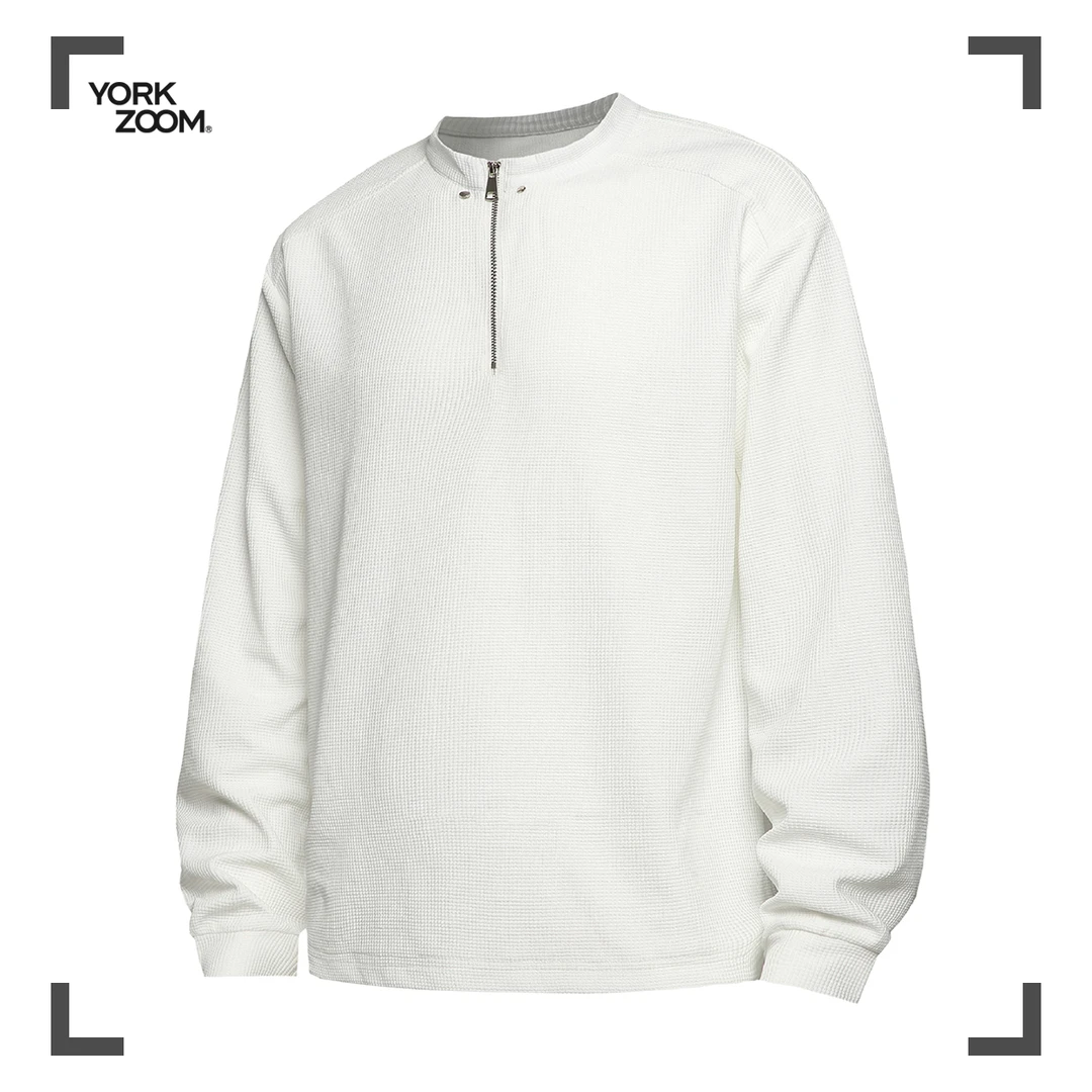 York Zoom春季新品亨利领半拉链长袖打底T恤美式休闲宽松时尚男士