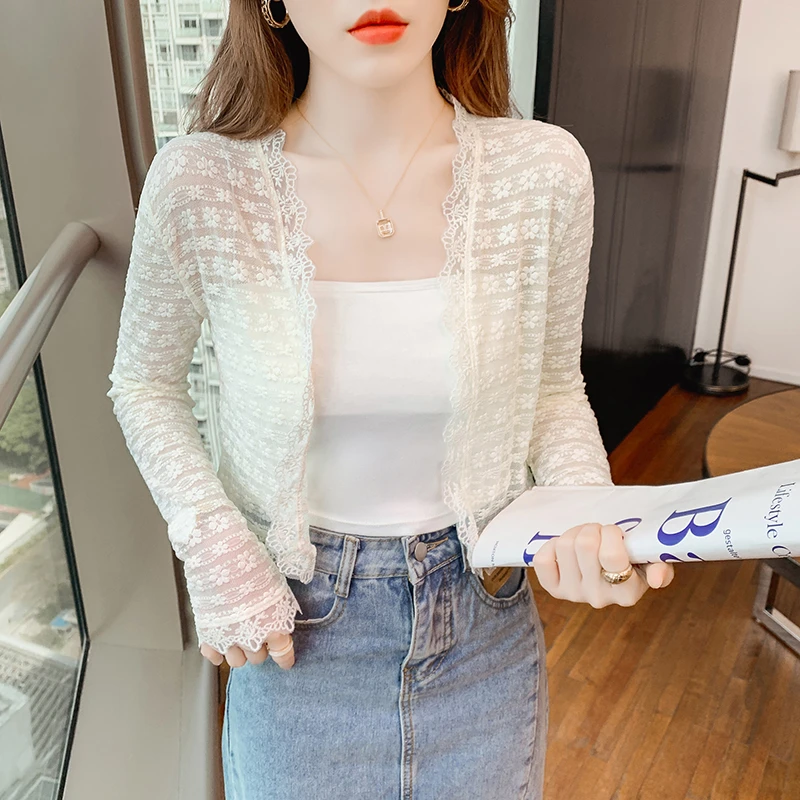 蕾丝开衫薄外套女长袖夏季外搭薄款仙气罩衫配吊带裙子超仙衣