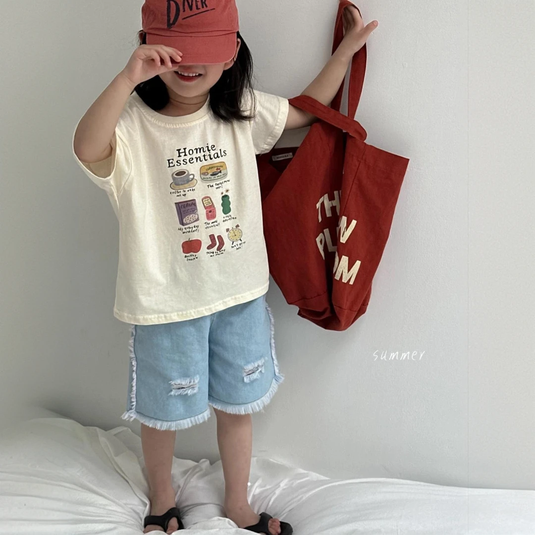 【货号501】儿童夏款全棉毛边破洞牛仔短裤蓝色