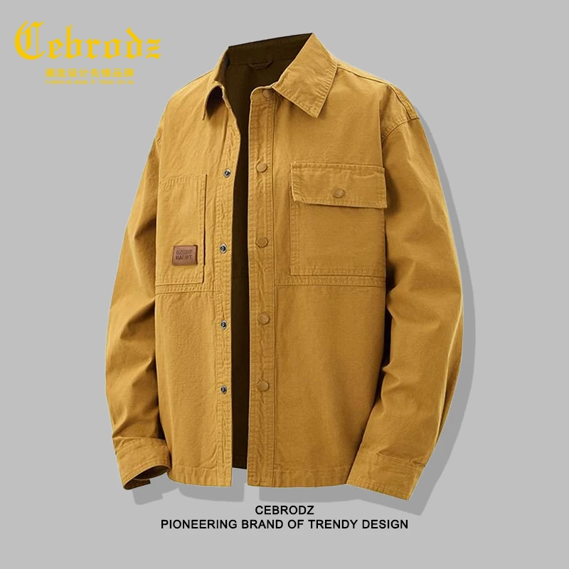 法国Cebrodz高密重磅精梳纯棉水洗工装衬衫男士长袖衬衣2025秋季