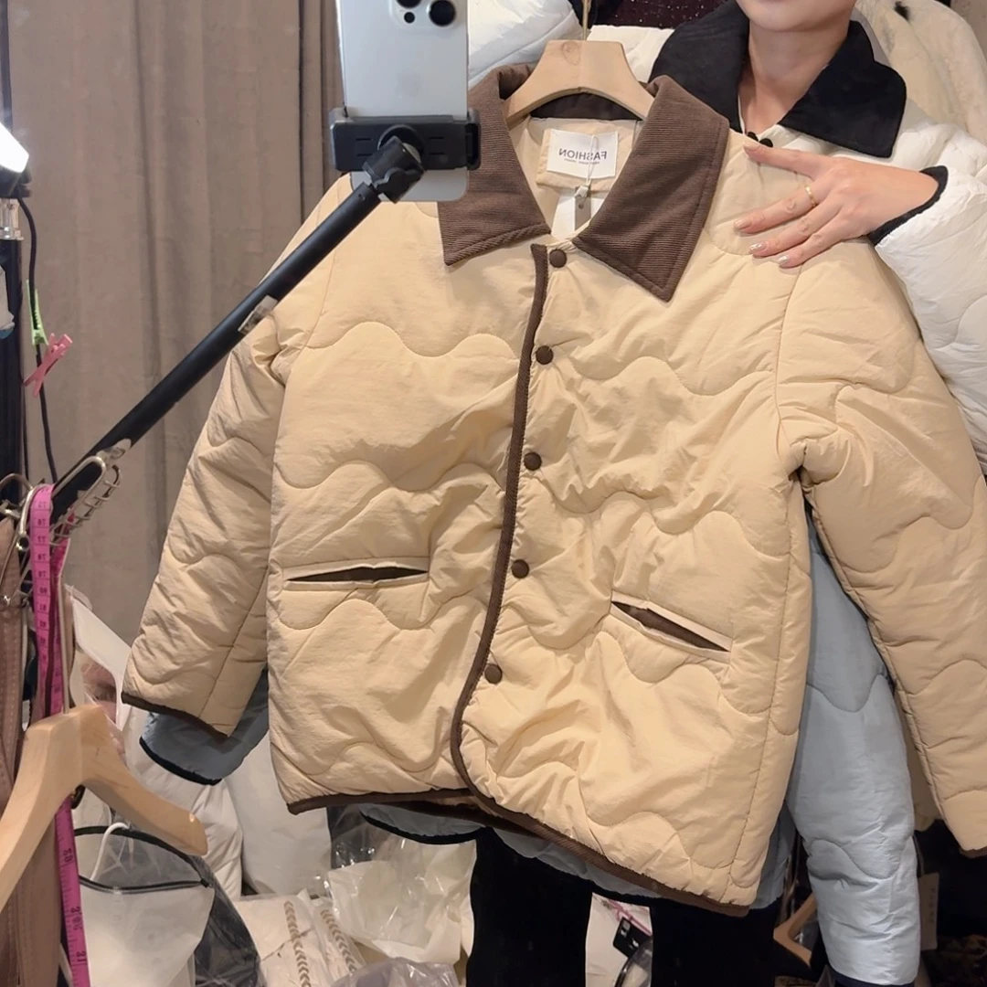 全新无暇奶咖色棉服s