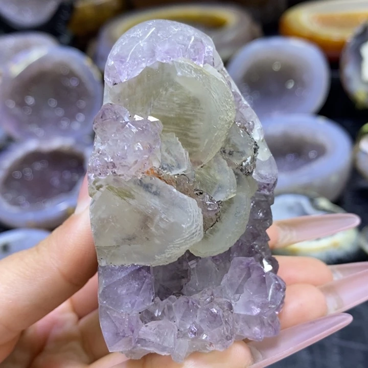 未镶嵌珠宝半成品水晶粉紫奇石簇