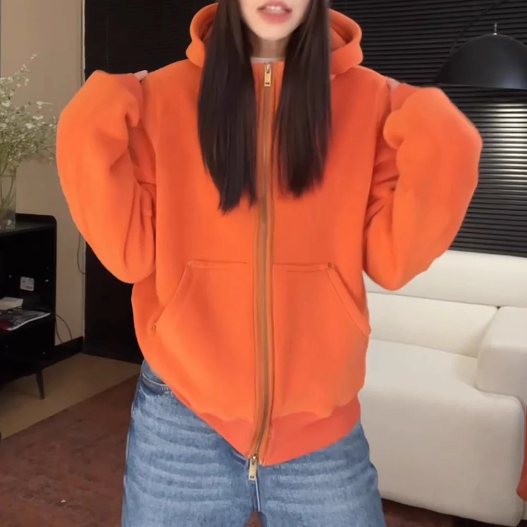 2025通勤连帽时尚显瘦短外套秋冬季新款百搭洋气休闲纯色开衫外套
