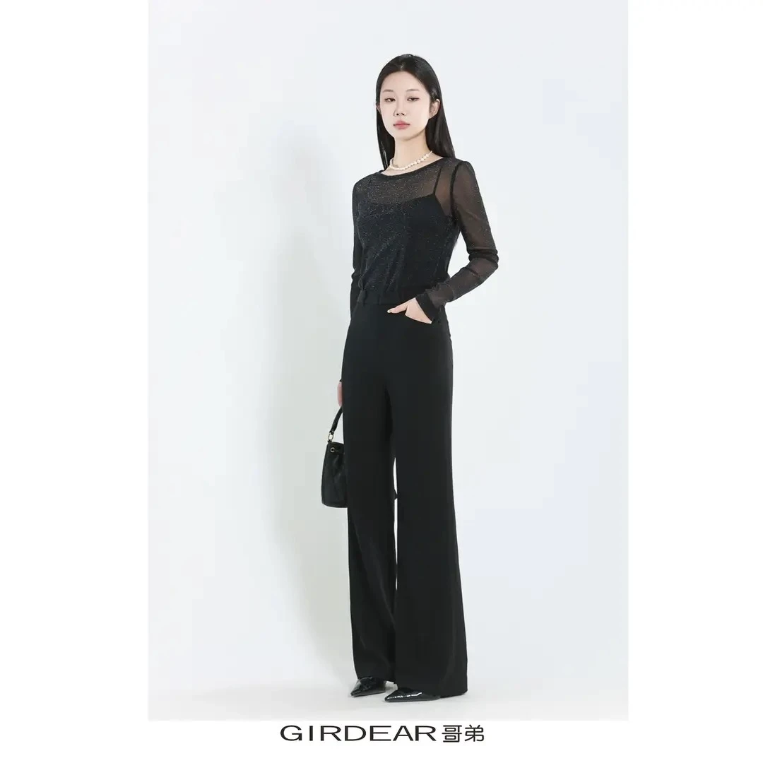 GIRDEAR/哥弟110030经典气场通勤招牌西装裤中高腰小直筒微喇裤女