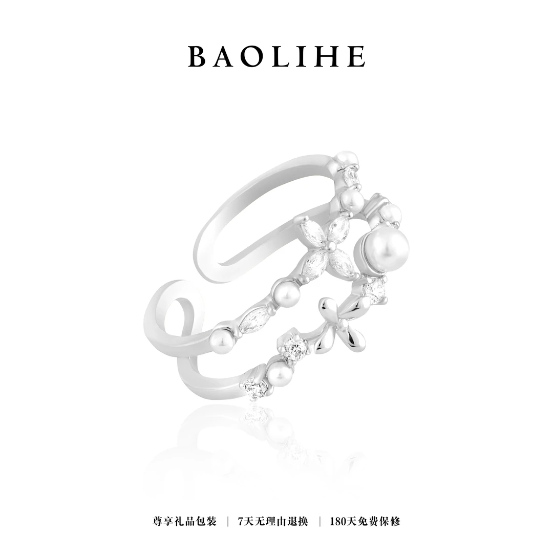 铜合金仿珍珠戒指 镀K金 银色米珠 开口可调节戒指J1776