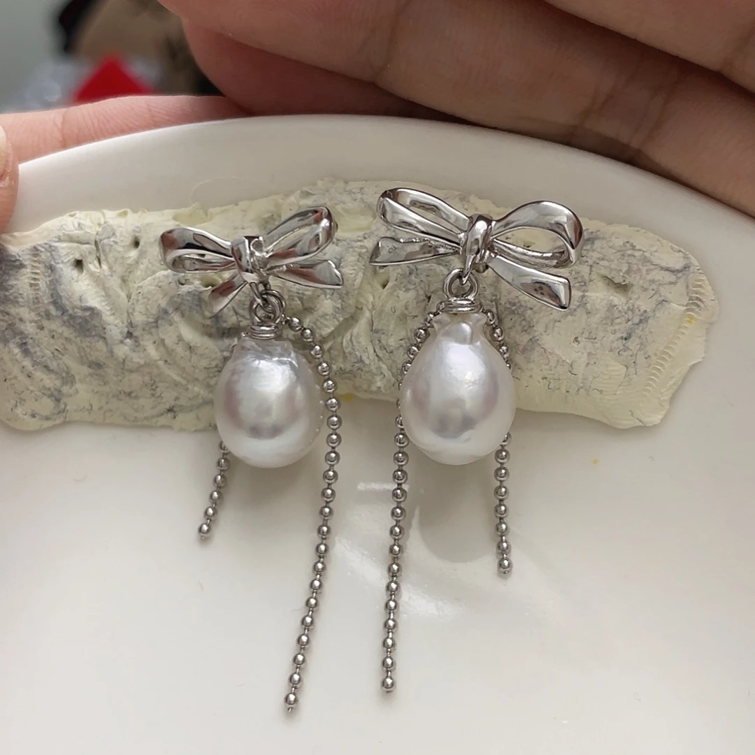 海水珍珠银S925镶嵌耳饰