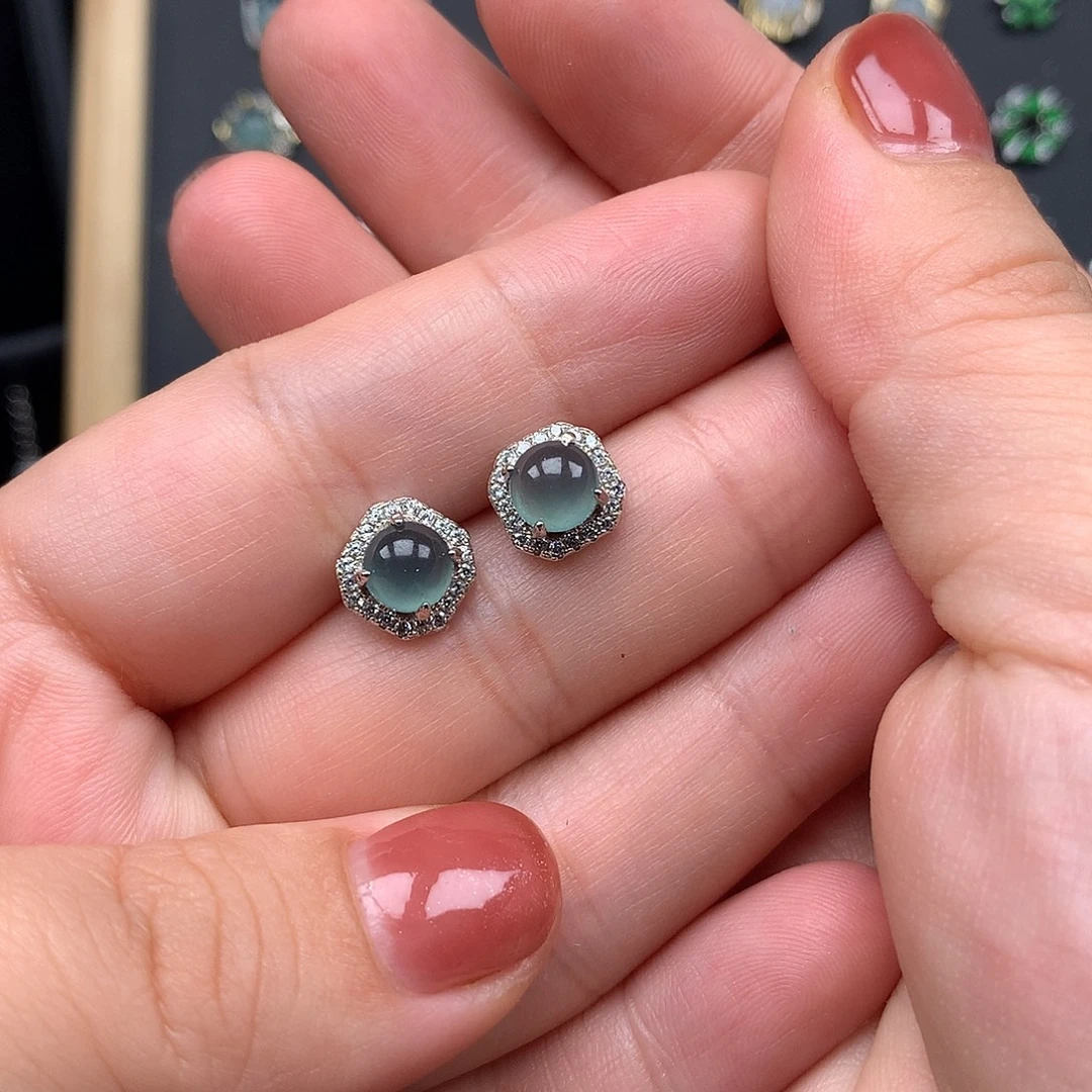 溪***木银S925镶嵌翡翠耳饰