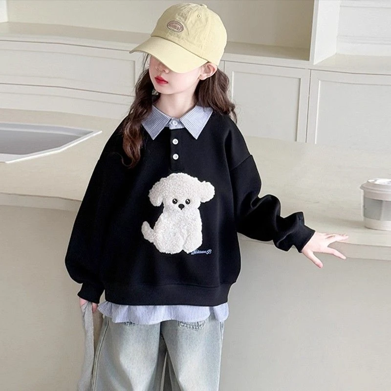 女童学院风卫衣春秋季新款中大童时尚韩版长袖假两件上衣秋装儿童