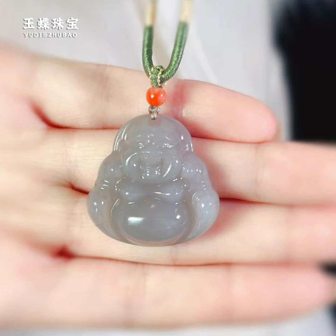 和田玉烟紫佛公吊坠