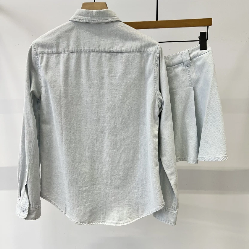 LL 名媛风高级牛仔洗水蓝衬衣短裙套装长袖时尚 261904