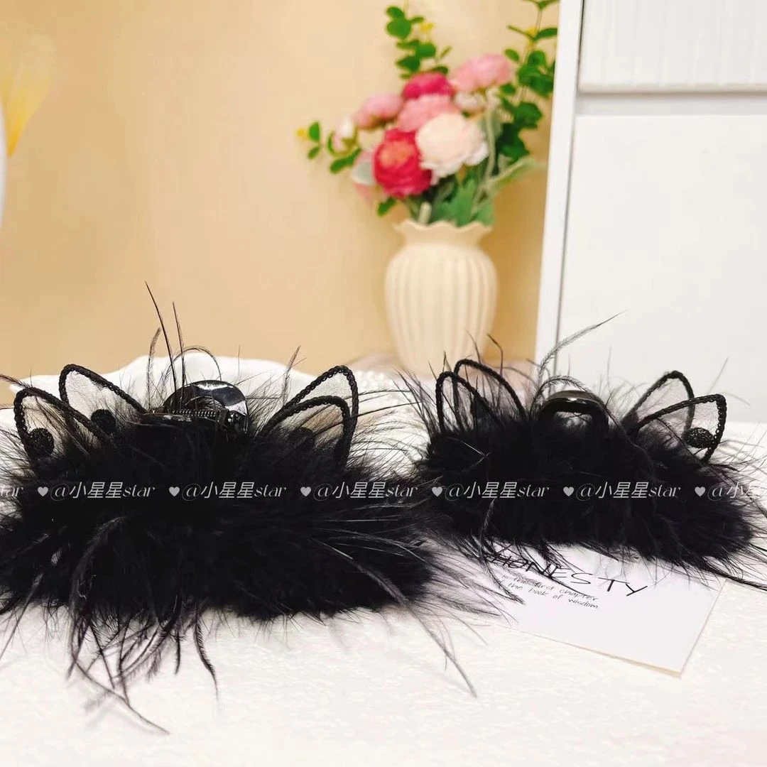 【精灵猫抓夹】显发量新款纯欲风羽毛鲨鱼夹大号后脑勺盘发饰
