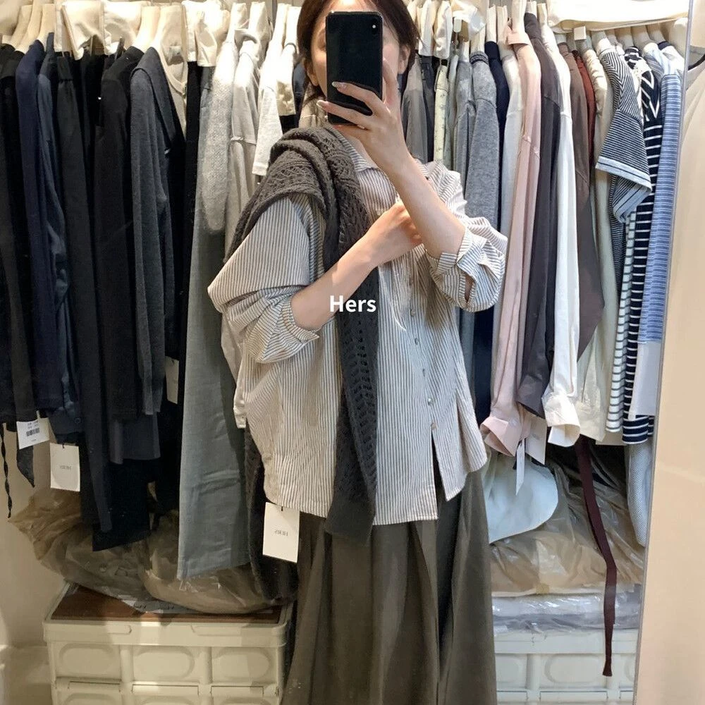 条纹衬衫长袖复古春秋新款设计感小众洋气上衣宽松休闲慵懒衬衣潮