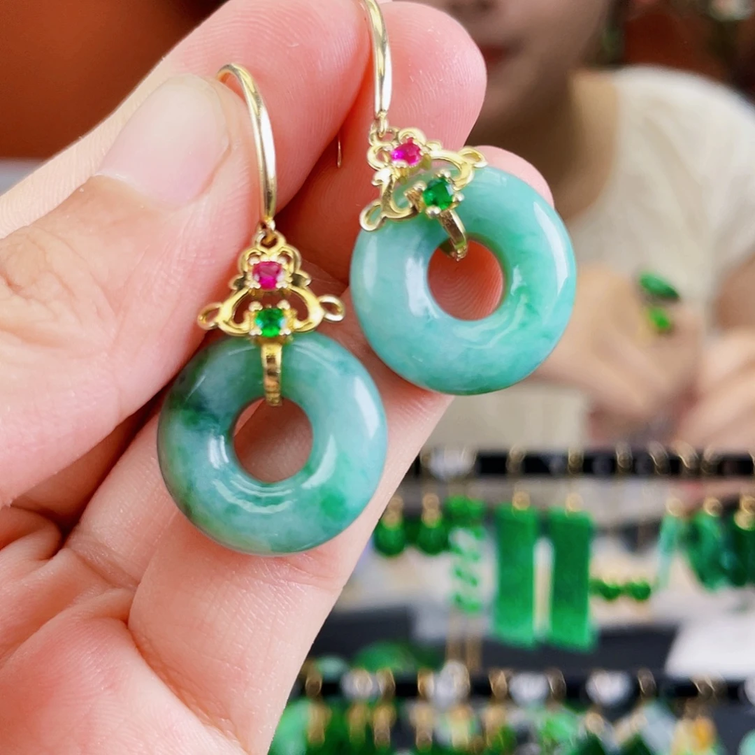 银S925镶嵌翡翠耳饰