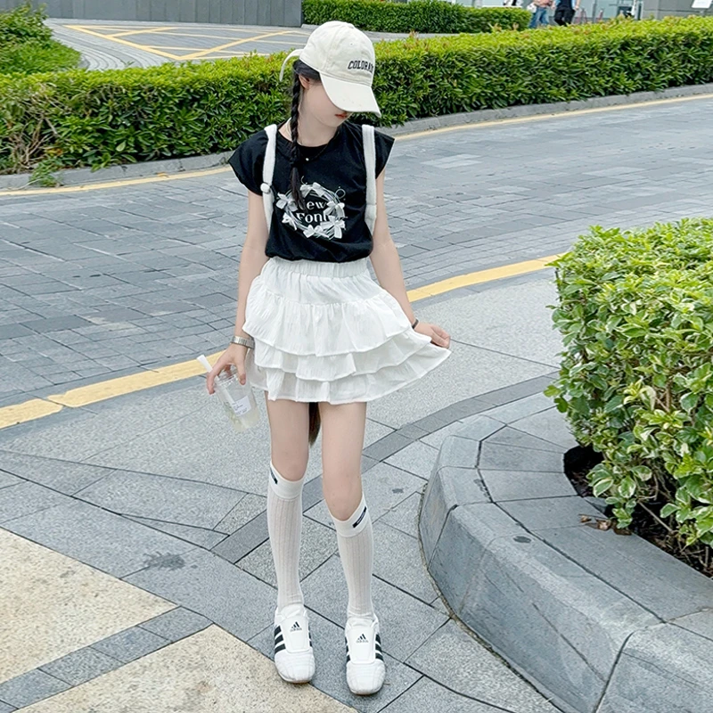 女童裙子套装夏2025新款儿童短袖短裙两件套衣服女孩大童夏季童装