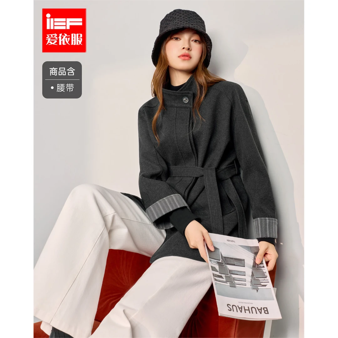 IEF/爱依服2025冬季新款韩版成熟复古通勤气质收腰百搭呢绒中外套