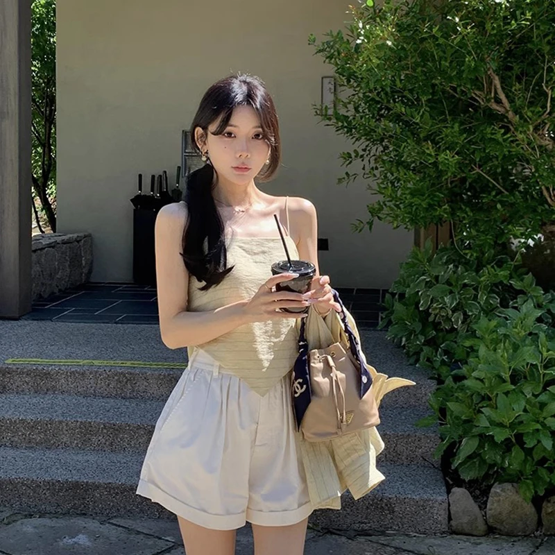 松弛亚麻衬衫套组 无班味通勤穿搭 吊带上衣QD242022-A