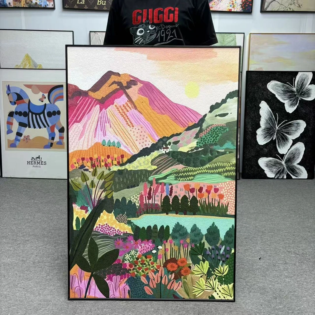 多巴胺风格客厅玄关大幅落地抽象风景装饰画艺术高级壁画80120