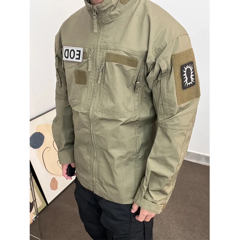 JCW春秋新款户外战术服格子布三防迷彩服休闲工装夹克外套衬衫男