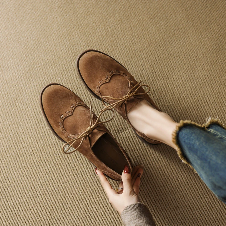 英伦风复古小皮鞋女2025春秋新款袋鼠鞋真皮女鞋软底系带深口单鞋