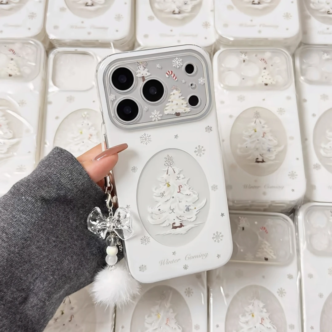 欧克里里白色雪花圣诞树适用iPhone17太空手机壳华为vivo小米oppo