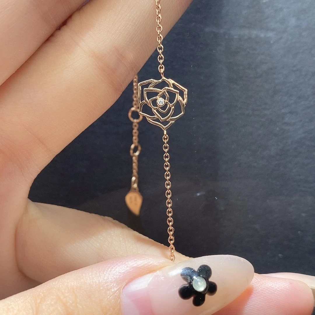 18K金镶嵌手链钻石玫瑰花单钻项链k玫