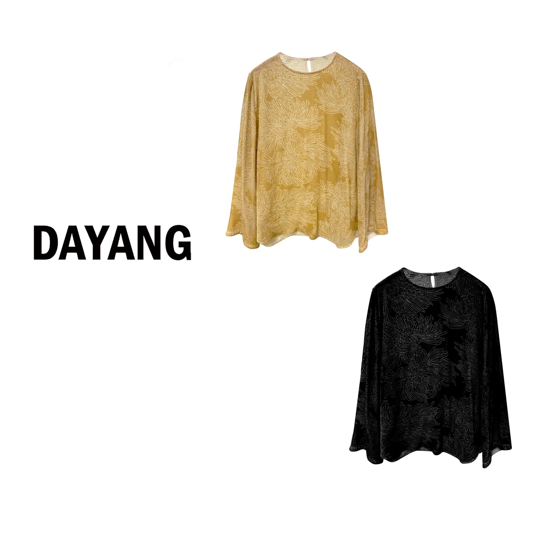 【DAYANG】独爱菊 新中式圆领烧花丝绒上衣