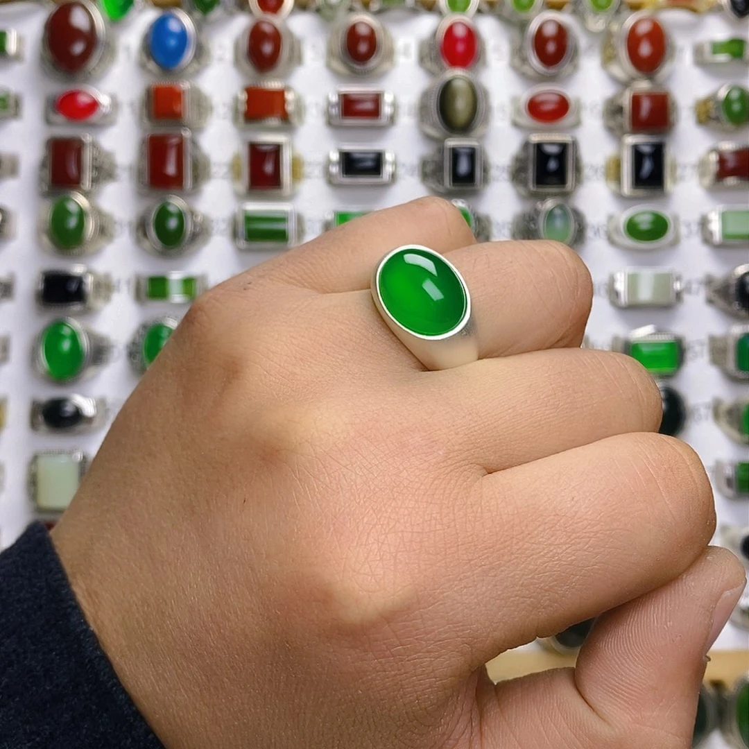 玛瑙/玉髓戒指银S925镶嵌