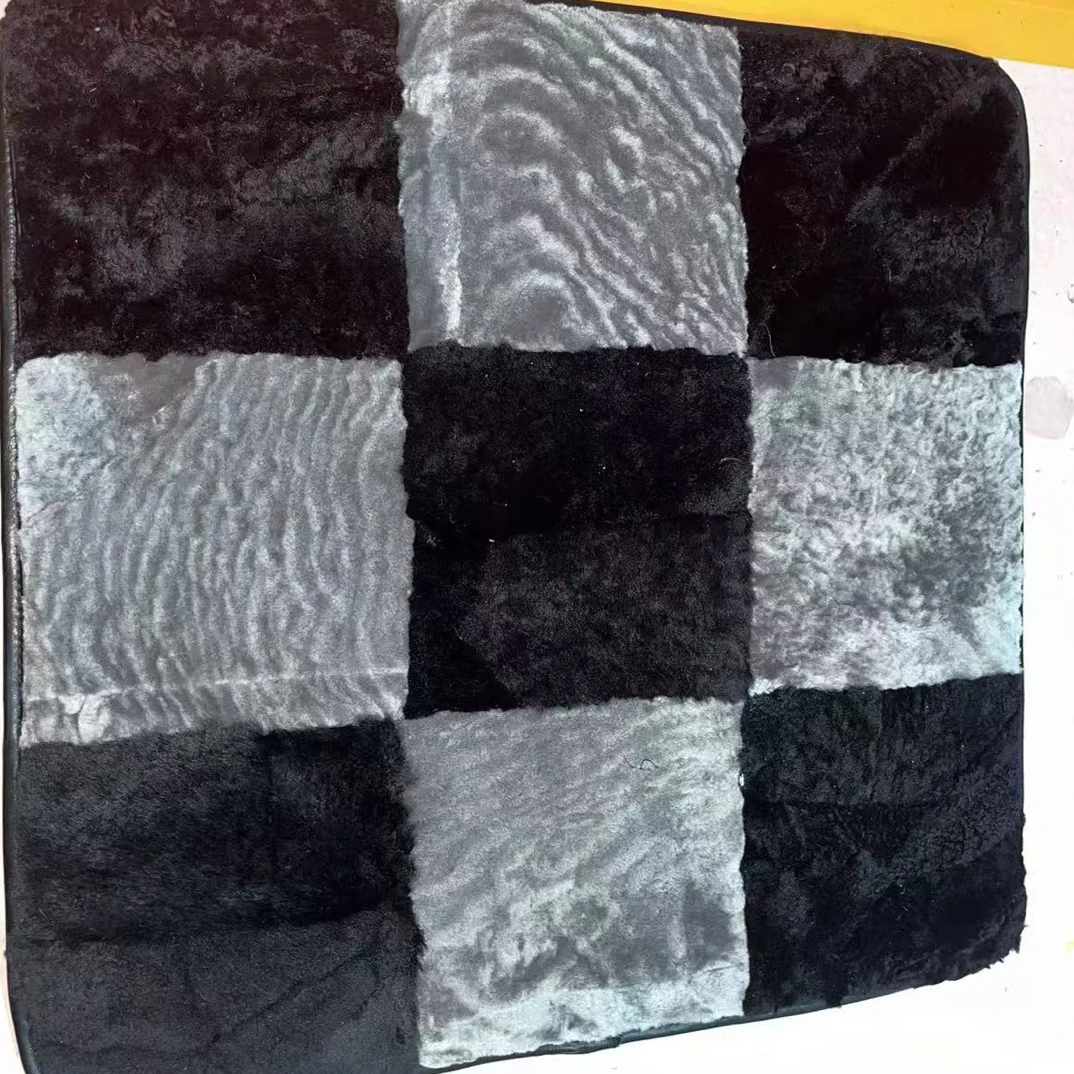 包边拼皮纯羊皮羊毛皮毛一体小方垫