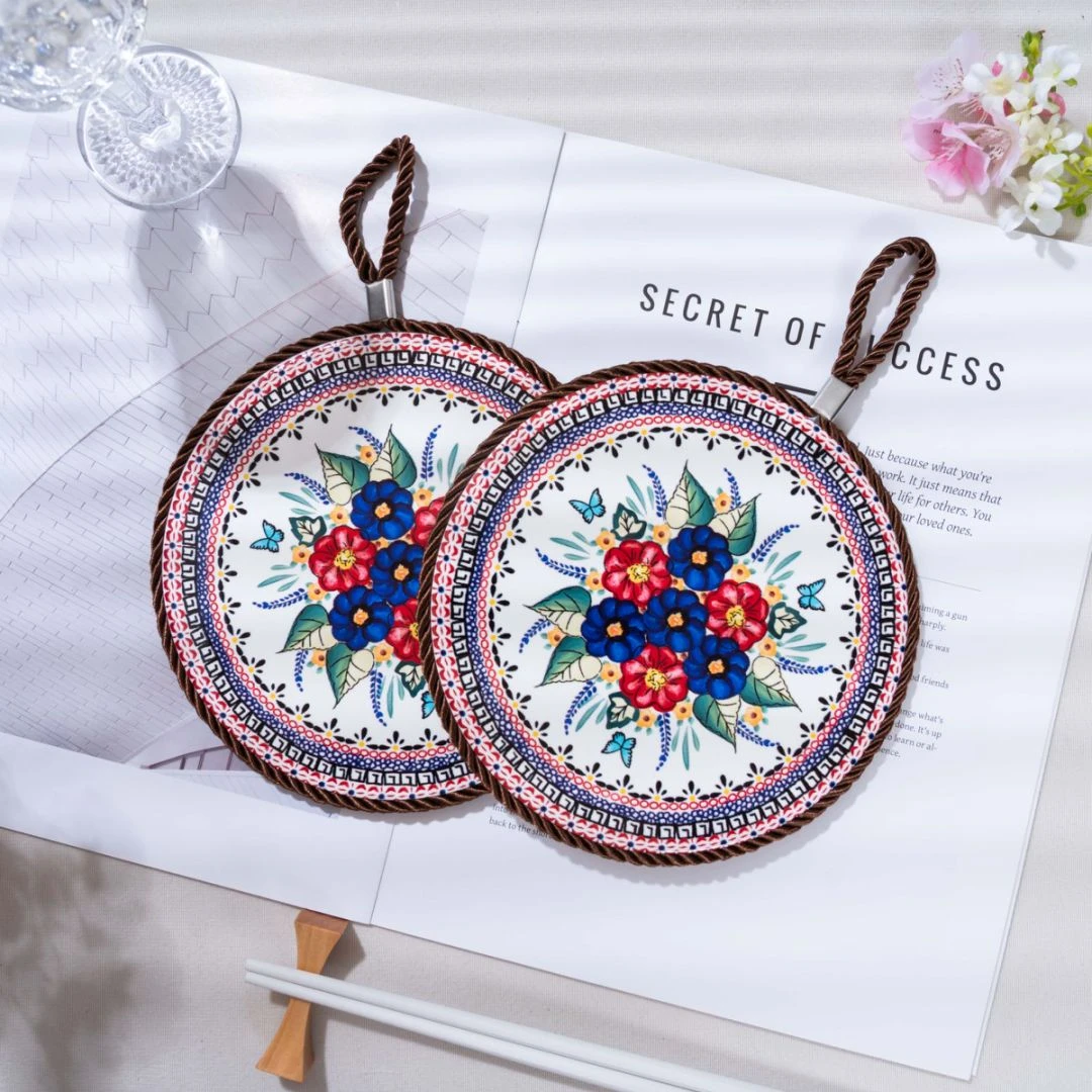 新疆包邮 【西里西亚】手绘釉下彩陶瓷耐磨隔热餐垫杯垫两个