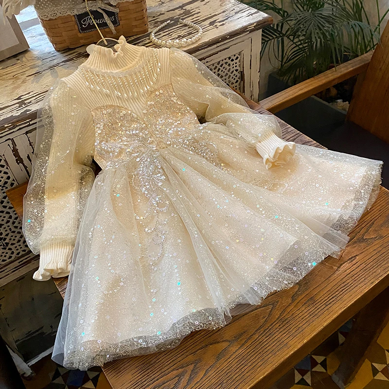 女童礼服秋冬新款洋气女孩演出服儿童生日公主裙花童婚礼蓬蓬纱裙