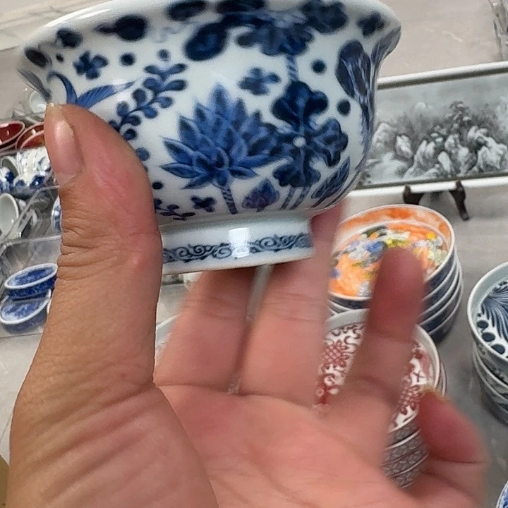 瓷片青花鱼藻大压手杯景德镇