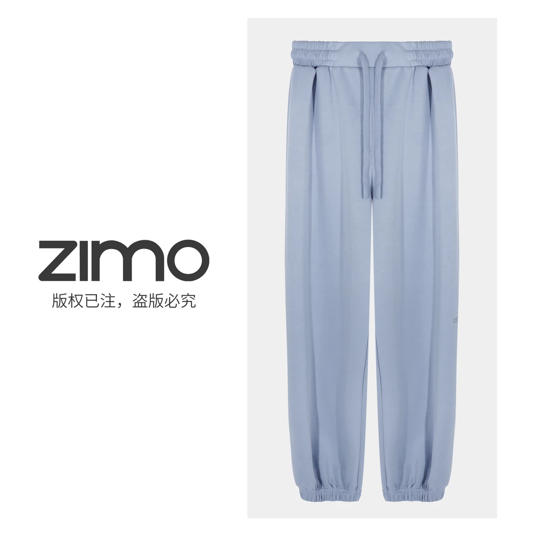 空气层女士抽绳束脚裤蓝灰色550-zimo-健身服瑜伽裤外穿YFKZ550