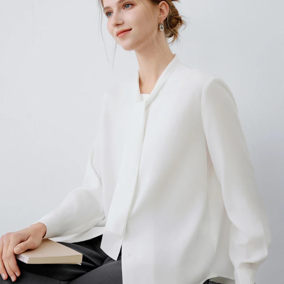 Elva' Island通勤气质衬衫25春新品职业上衣系带衬衣