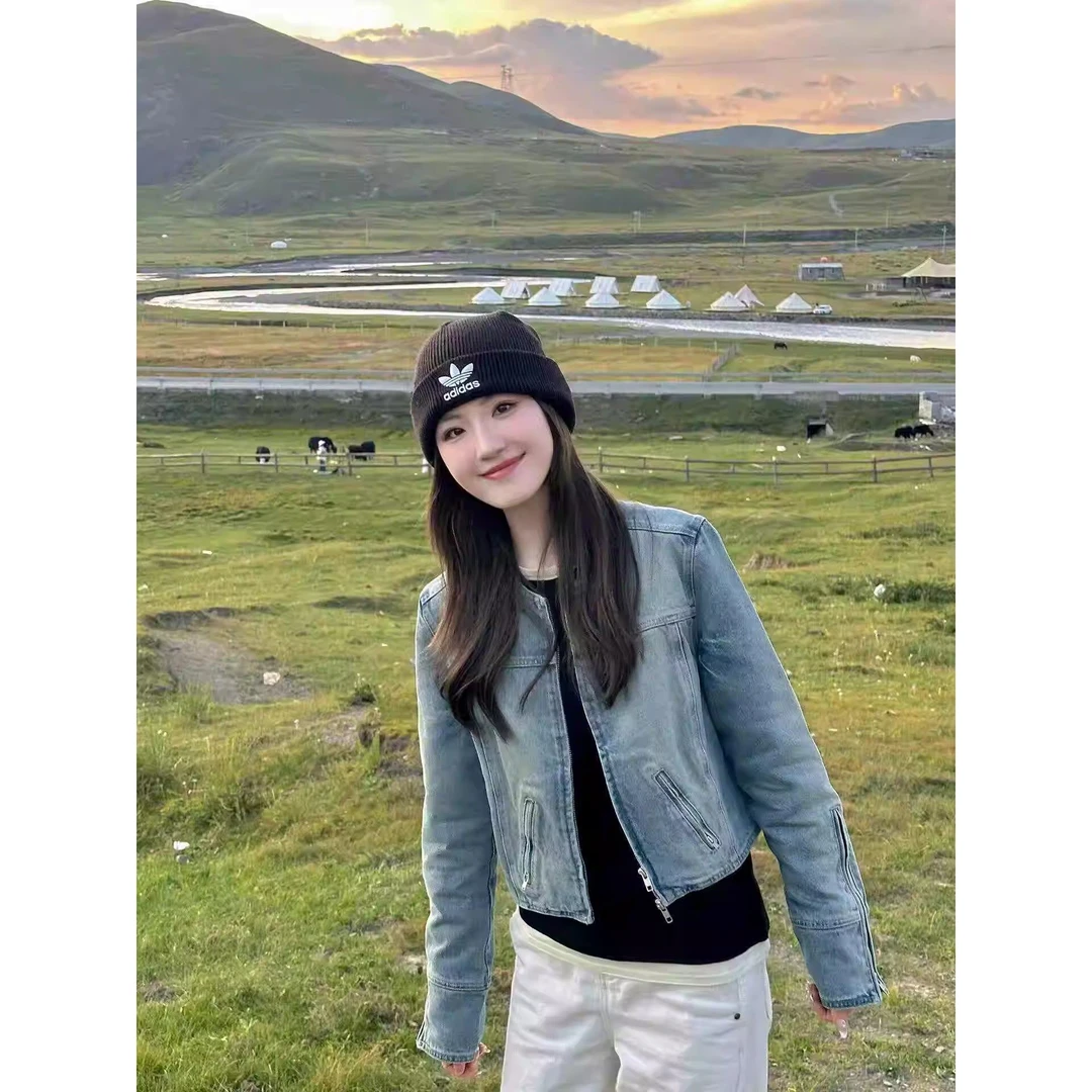 美式复古做旧水洗蓝色牛仔外套女春秋款2025新款百搭短款夹克上衣