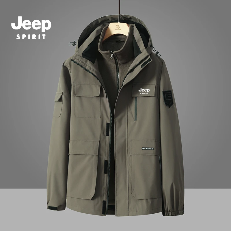 JEEPSPIRIT吉普冲锋衣秋冬季新款户外两件套外套防风保暖男款外套