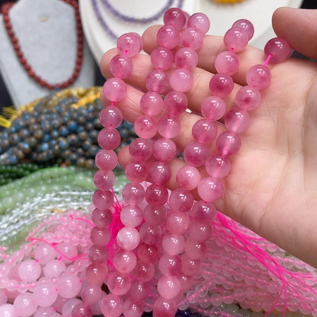 钛钢半成品玛瑙/玉髓草莓飘花10m散珠
