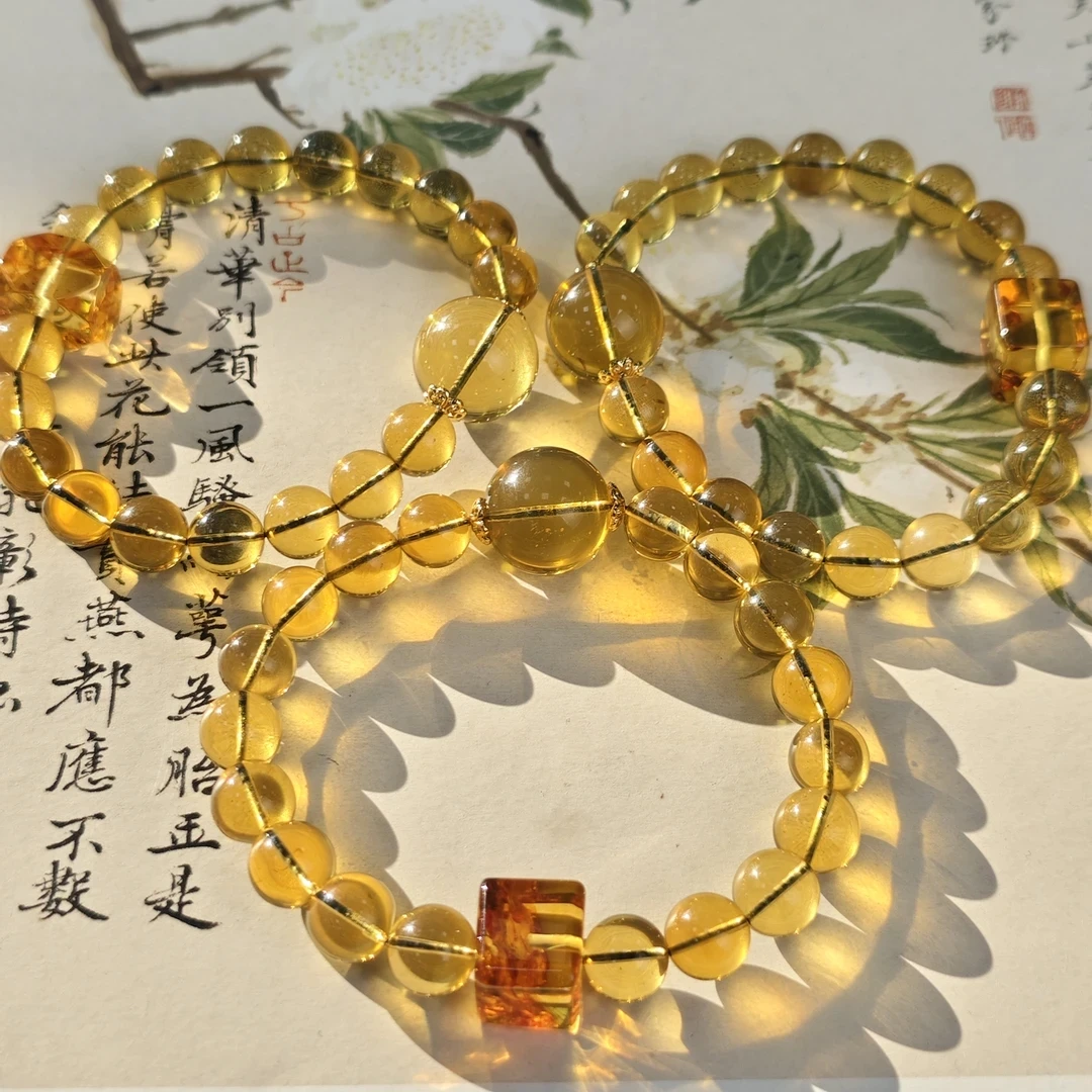 【书记甄选】天然原创蓝珀单圈手链 多样性发一件 约8mm LF4246