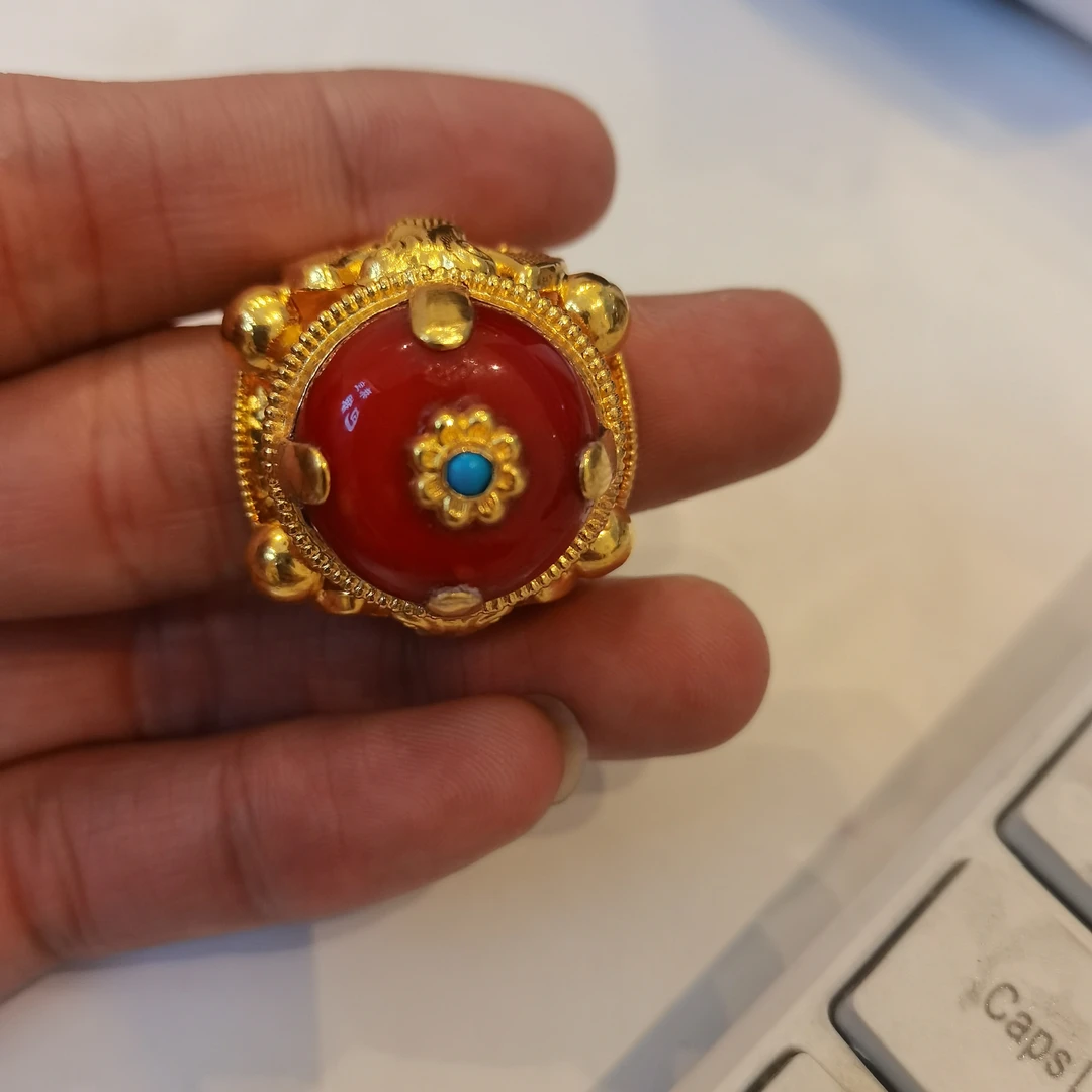 足银贝壳戒指 藏式纯手工戒指